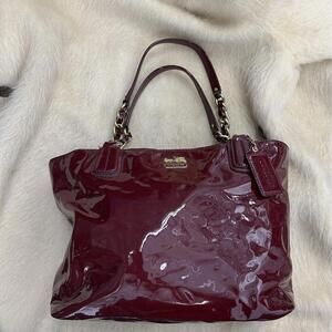 Coach Burgundy Patent Leather Tote Bag